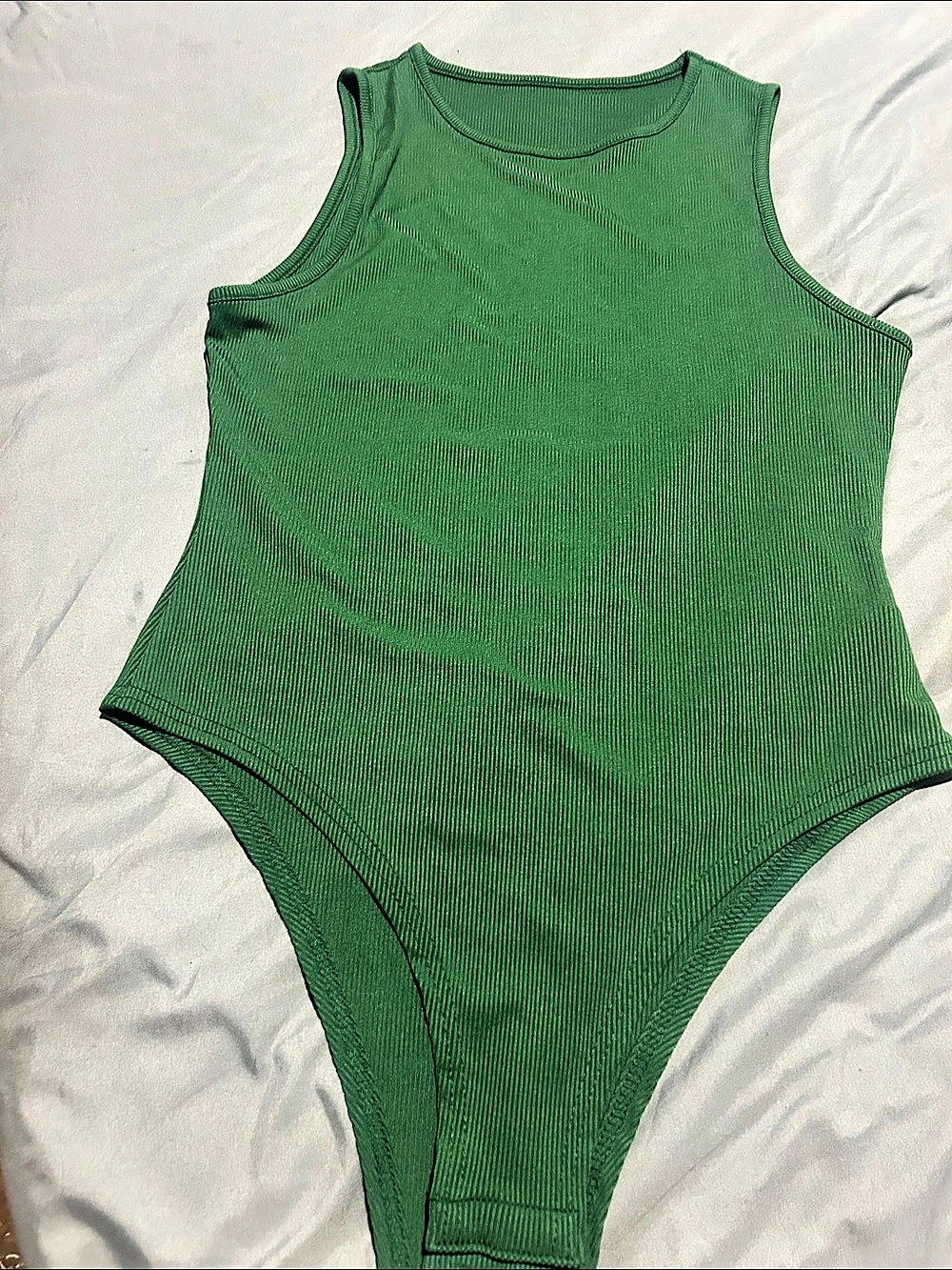 SHEIN Ribbed Sleeveless Bodysuit in Green Size Large Like New